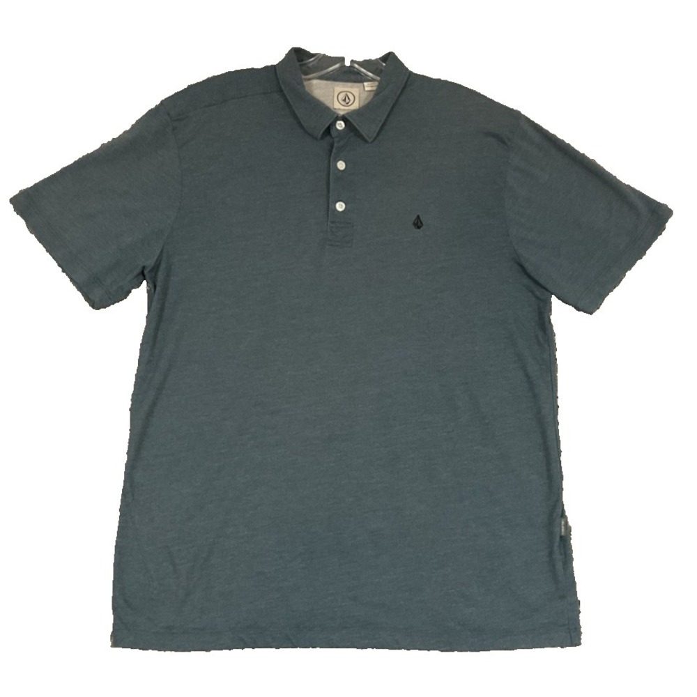 Volcom Men's Slate Blue Heathered Polo Shirt Knit Preppy Surfer Sz L
